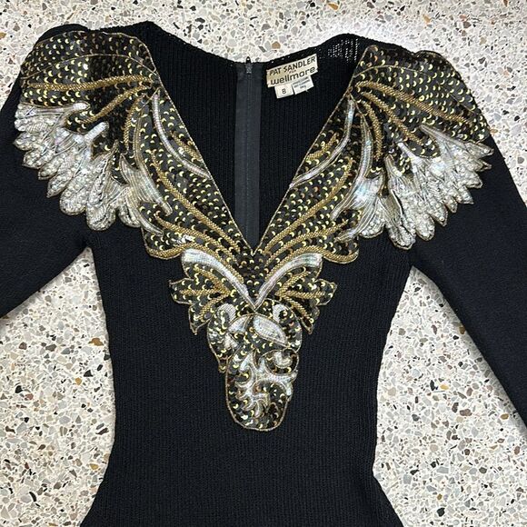 Pat Sandler  Wellmore Saks Fifth Ave knitting sweater beaded embellished dress 8 - Picture 5 of 9